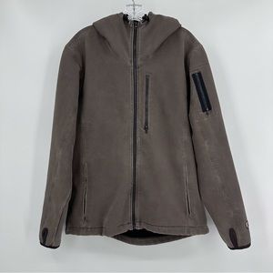 Kuhl Fleece Lined Soft Shell Hooded Jacket Mini Check Brown Size M